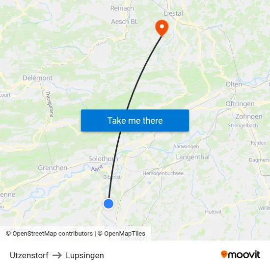 Utzenstorf to Lupsingen map