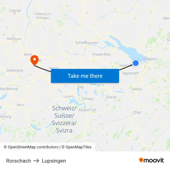 Rorschach to Lupsingen map