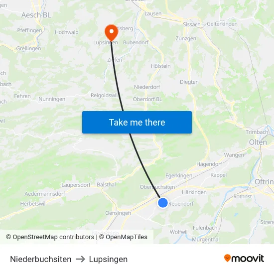Niederbuchsiten to Lupsingen map