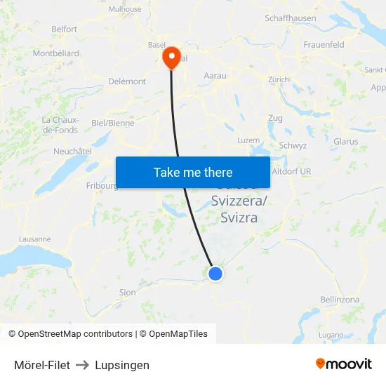 Mörel-Filet to Lupsingen map