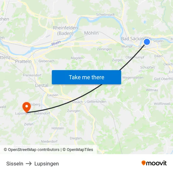 Sisseln to Lupsingen map