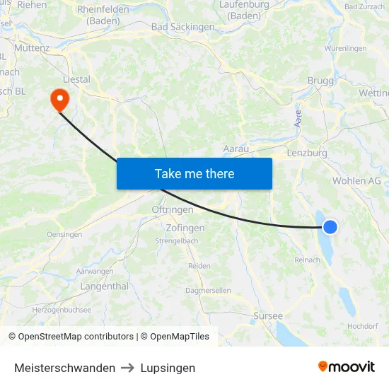 Meisterschwanden to Lupsingen map