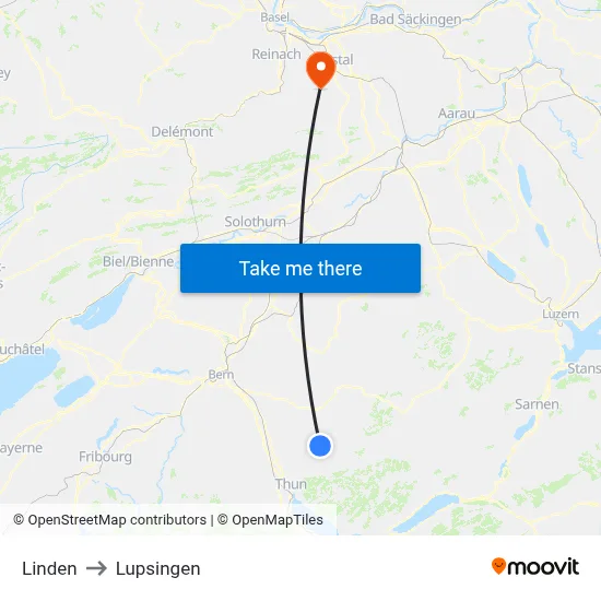 Linden to Lupsingen map