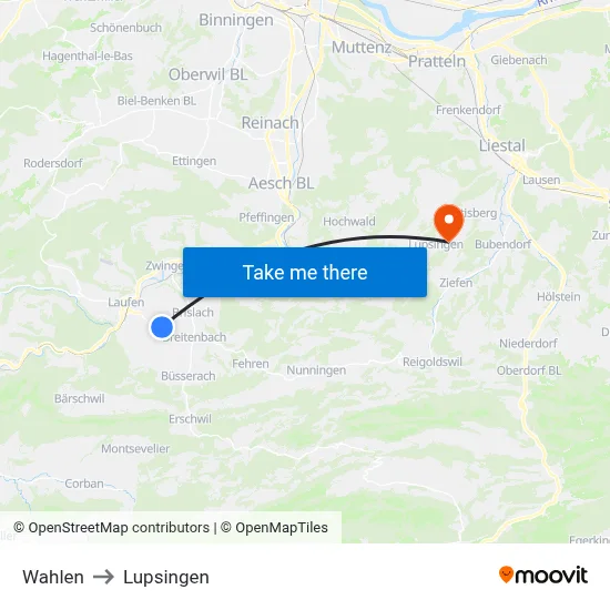 Wahlen to Lupsingen map