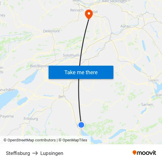 Steffisburg to Lupsingen map