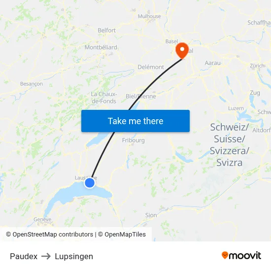 Paudex to Lupsingen map