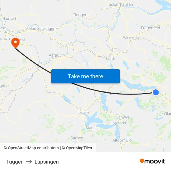 Tuggen to Lupsingen map