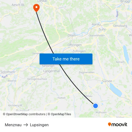 Menznau to Lupsingen map