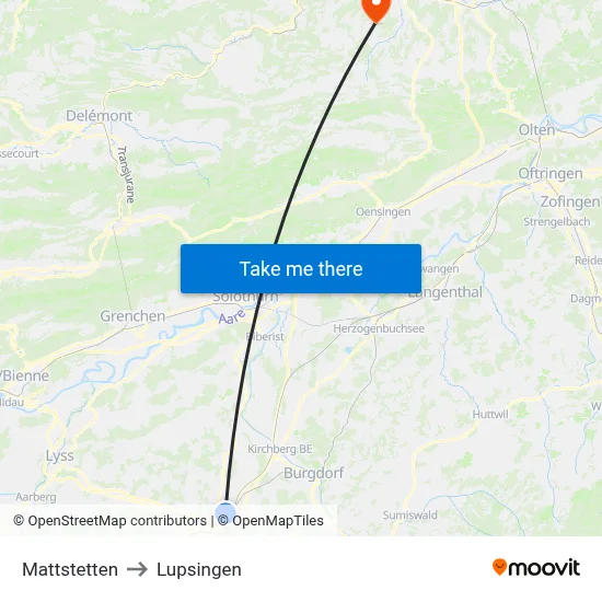 Mattstetten to Lupsingen map