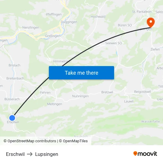 Erschwil to Lupsingen map