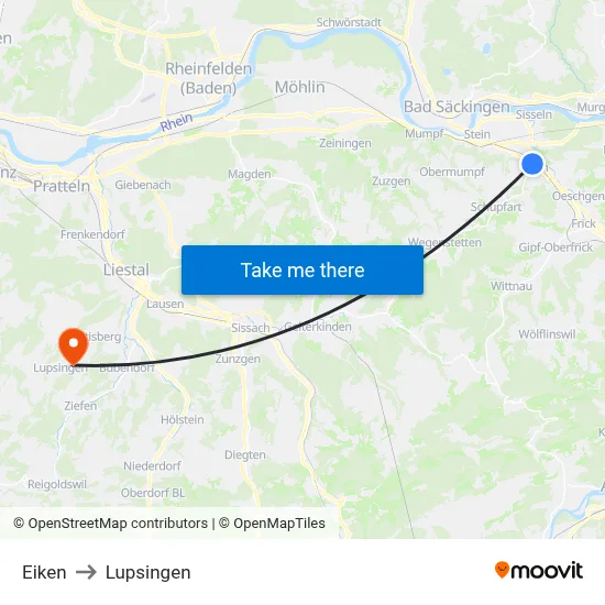 Eiken to Lupsingen map