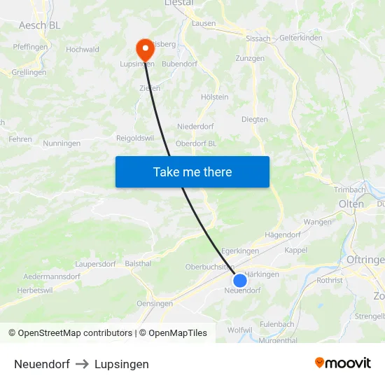Neuendorf to Lupsingen map