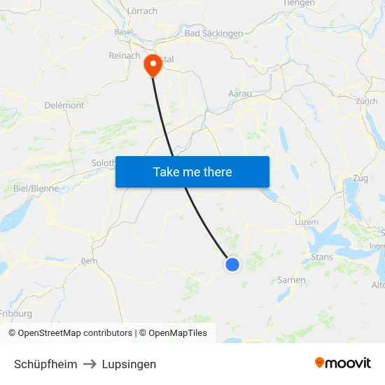 Schüpfheim to Lupsingen map