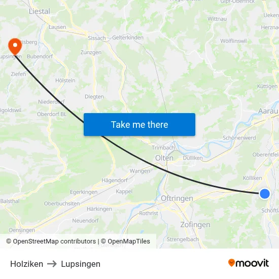 Holziken to Lupsingen map