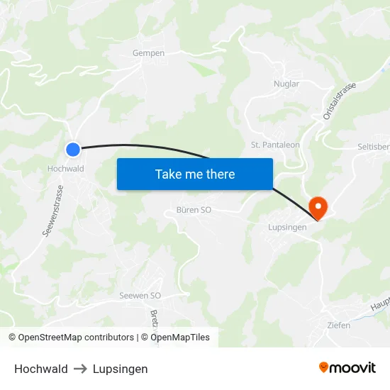 Hochwald to Lupsingen map