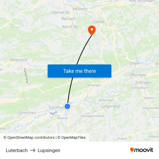 Luterbach to Lupsingen map