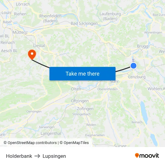 Holderbank to Lupsingen map