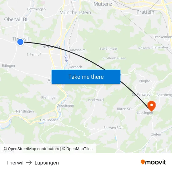 Therwil to Lupsingen map