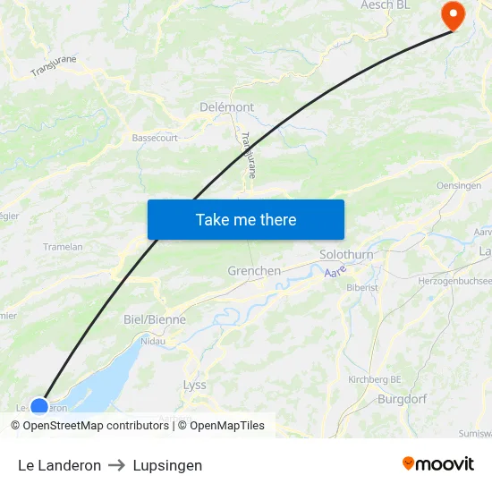 Le Landeron to Lupsingen map