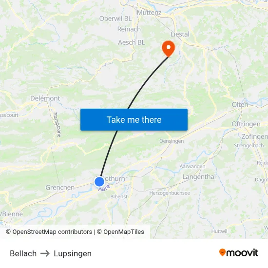 Bellach to Lupsingen map