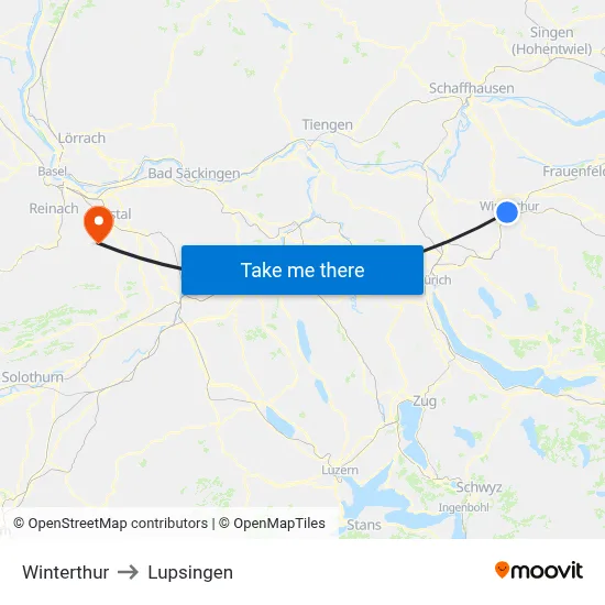 Winterthur to Lupsingen map