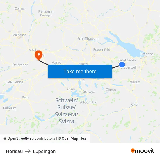 Herisau to Lupsingen map