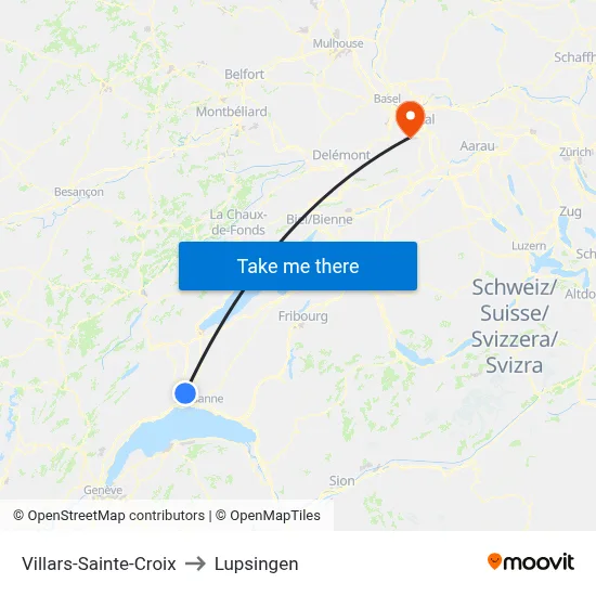 Villars-Sainte-Croix to Lupsingen map