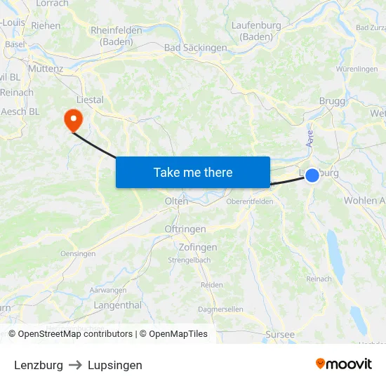 Lenzburg to Lupsingen map