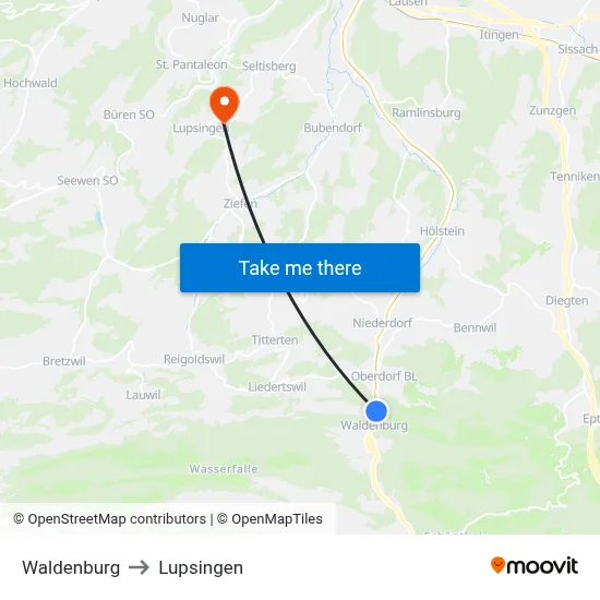 Waldenburg to Lupsingen map