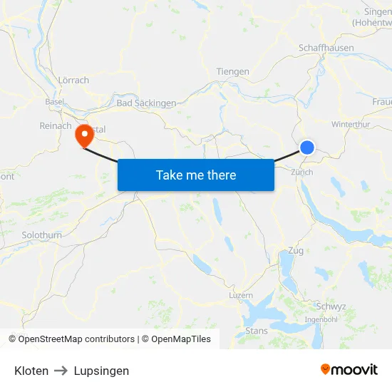 Kloten to Lupsingen map