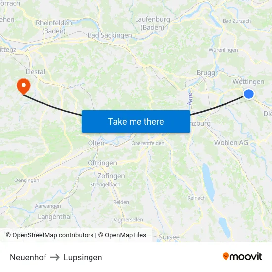 Neuenhof to Lupsingen map