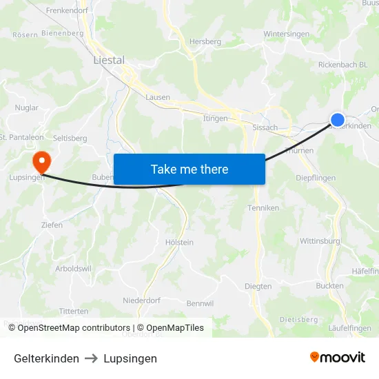 Gelterkinden to Lupsingen map