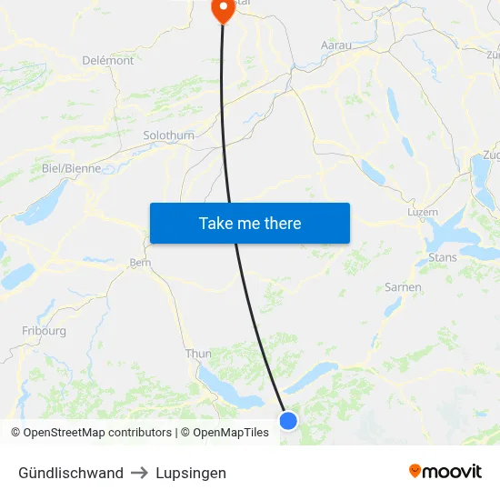 Gündlischwand to Lupsingen map