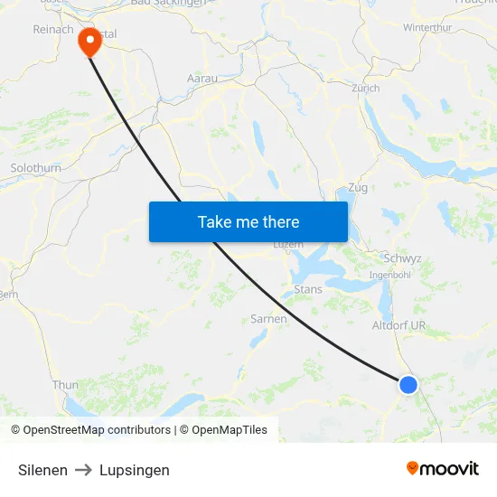 Silenen to Lupsingen map