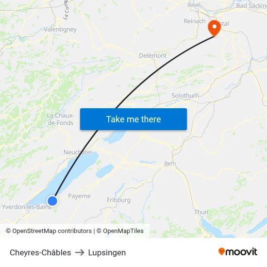 Cheyres-Châbles to Lupsingen map