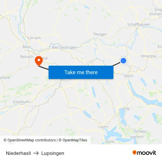 Niederhasli to Lupsingen map