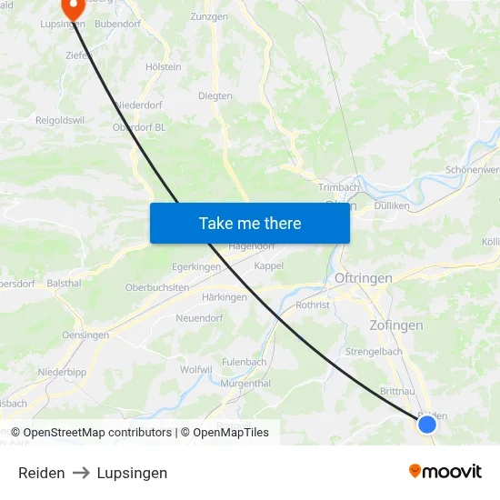 Reiden to Lupsingen map