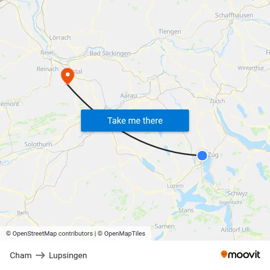 Cham to Lupsingen map