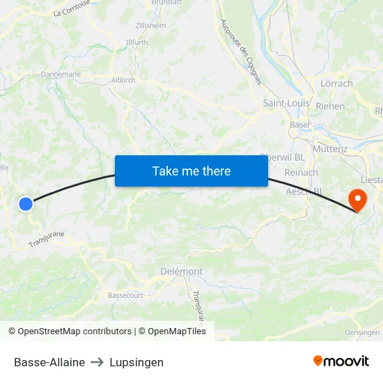 Basse-Allaine to Lupsingen map