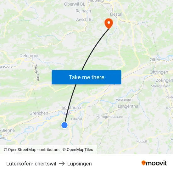 Lüterkofen-Ichertswil to Lupsingen map