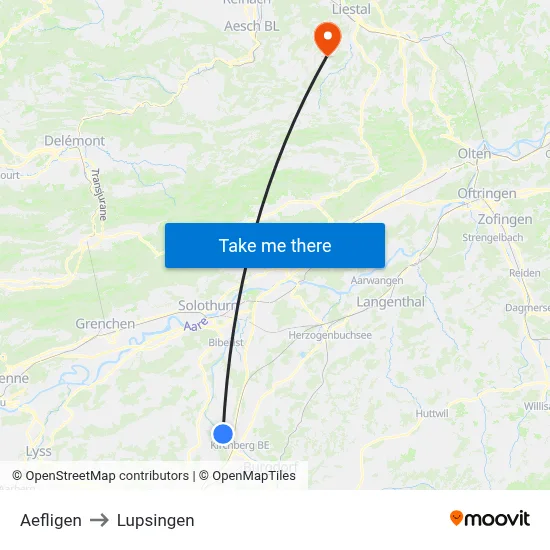 Aefligen to Lupsingen map