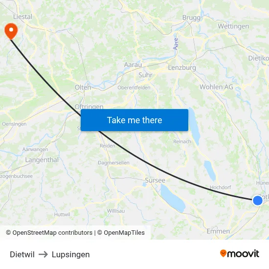 Dietwil to Lupsingen map