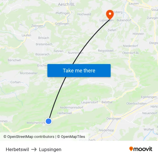 Herbetswil to Lupsingen map