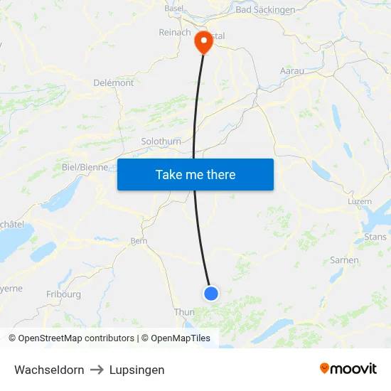 Wachseldorn to Lupsingen map