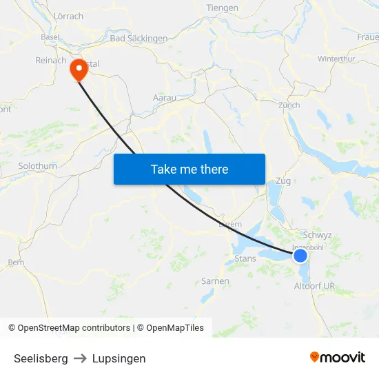Seelisberg to Lupsingen map