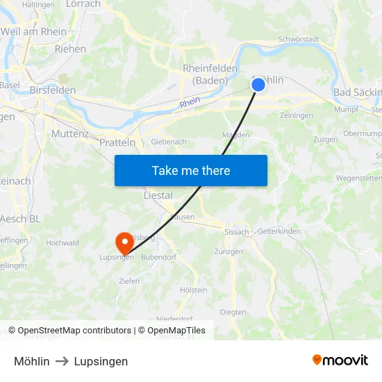 Möhlin to Lupsingen map