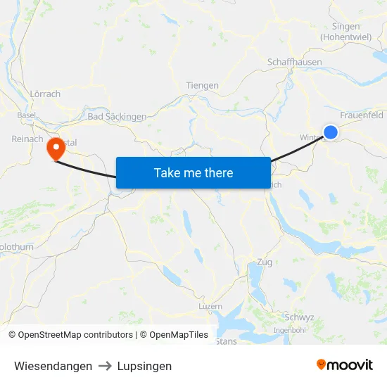 Wiesendangen to Lupsingen map