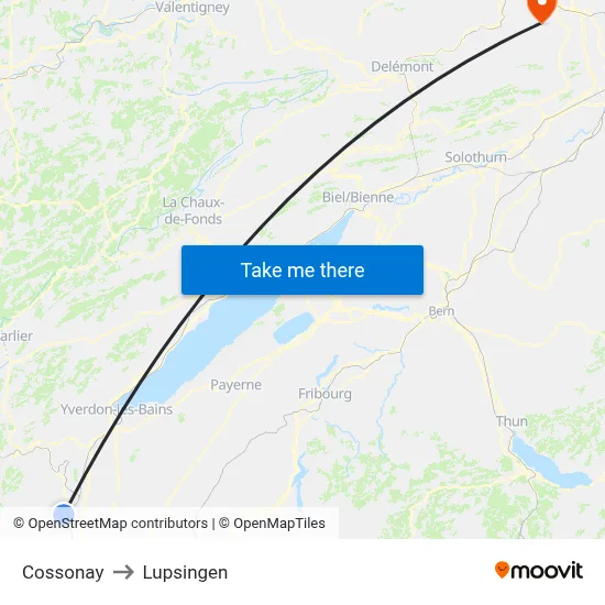 Cossonay to Lupsingen map