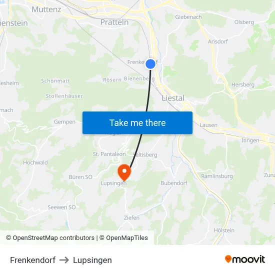Frenkendorf to Lupsingen map