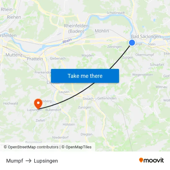 Mumpf to Lupsingen map